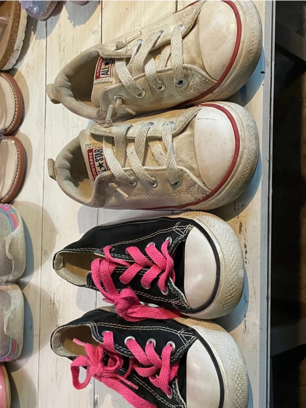Converse Kids Sneakers Beige Canvas & Black Canvas with Pink Laces